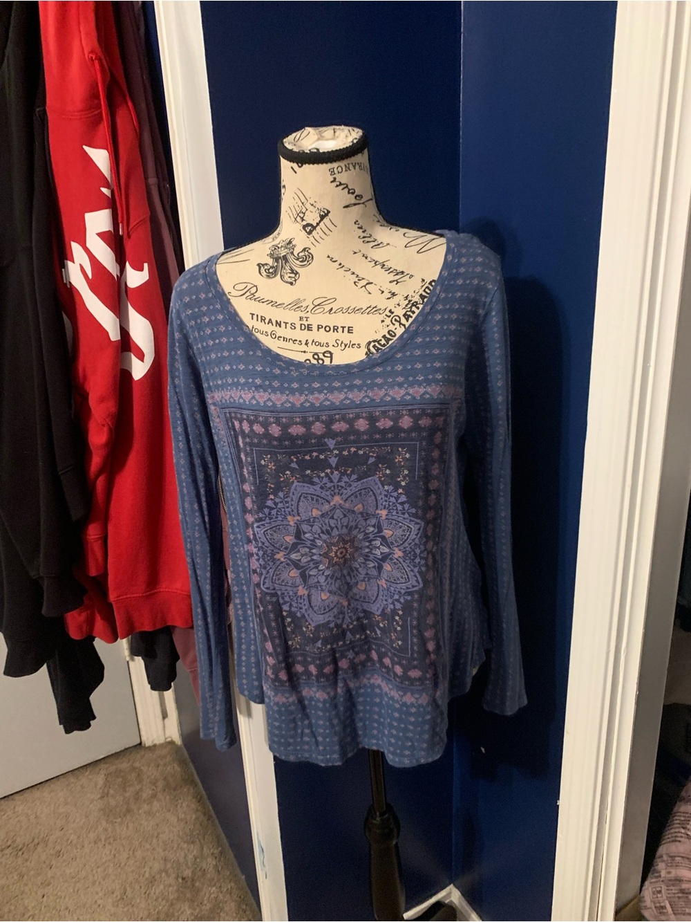 Lucky Brand Blue Long Sleeve Mandala Print Top